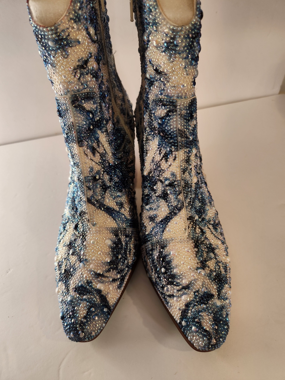 Betsey Johnson White and Blue Beaded Western Ankle Boots - Picture 5 of 13